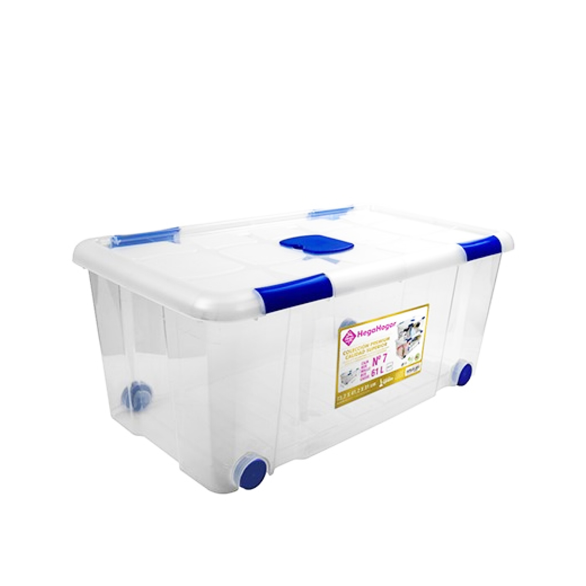 Caixa Arrumos com Fechos e Rodas Transparente