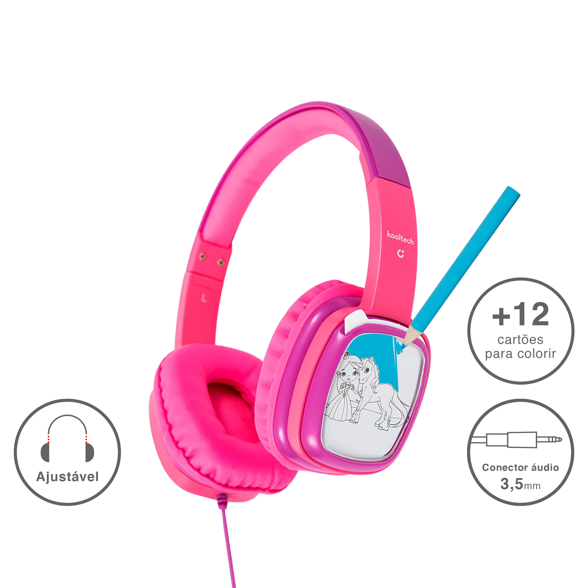 Auriculares Kooltech Infantil Rosa 17X19X8cm