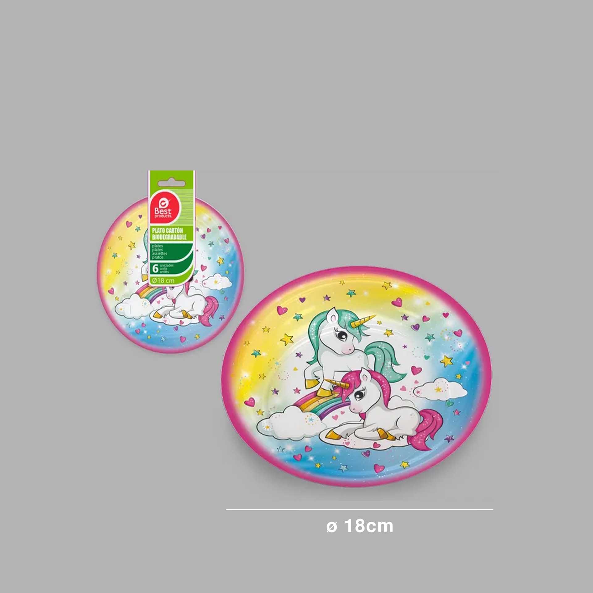 Prato Cartão Unicórnio 18CM Pack 6