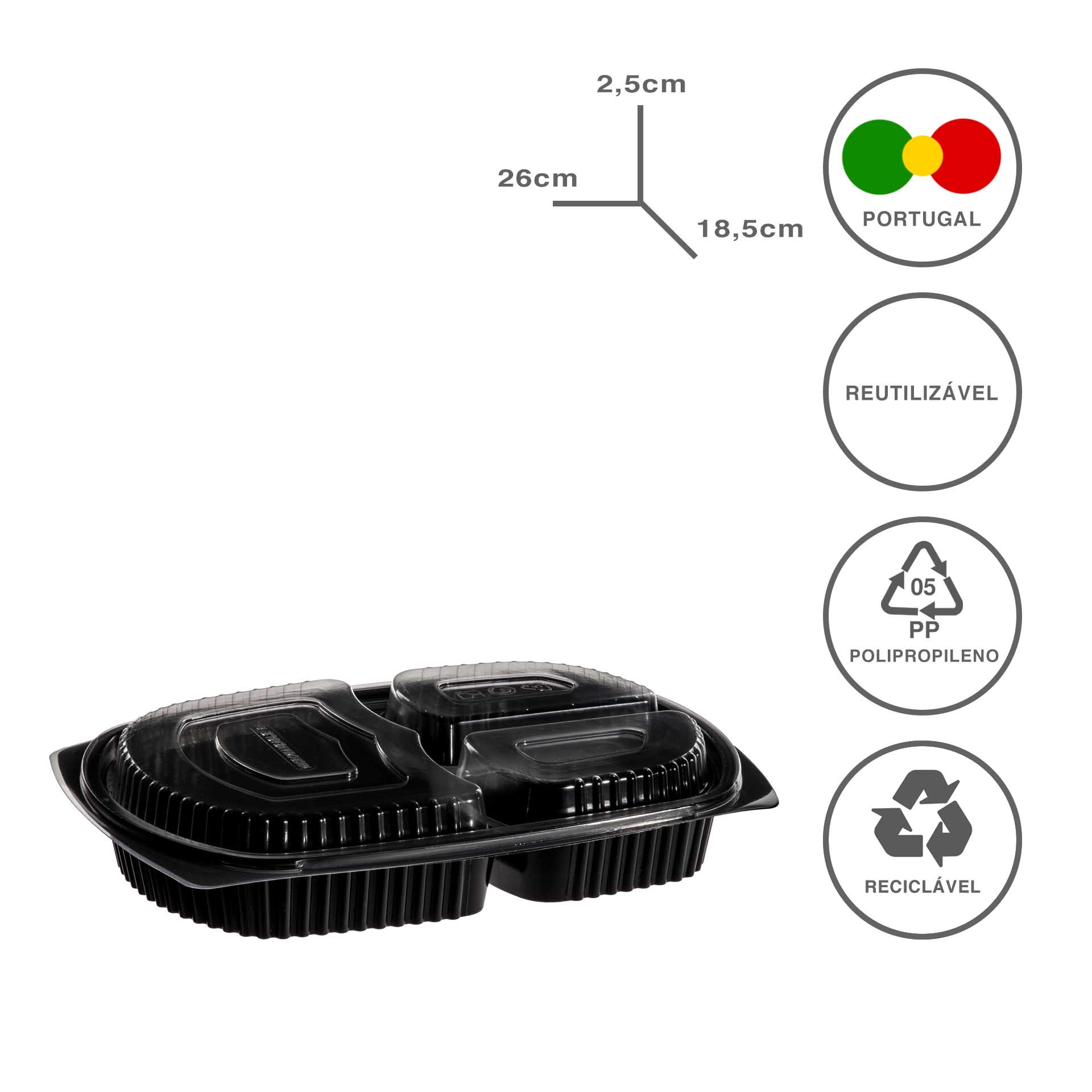 TAKE AWAY CAIXA T/ 3 DIV 26X18.5X2.5CM PACK 100