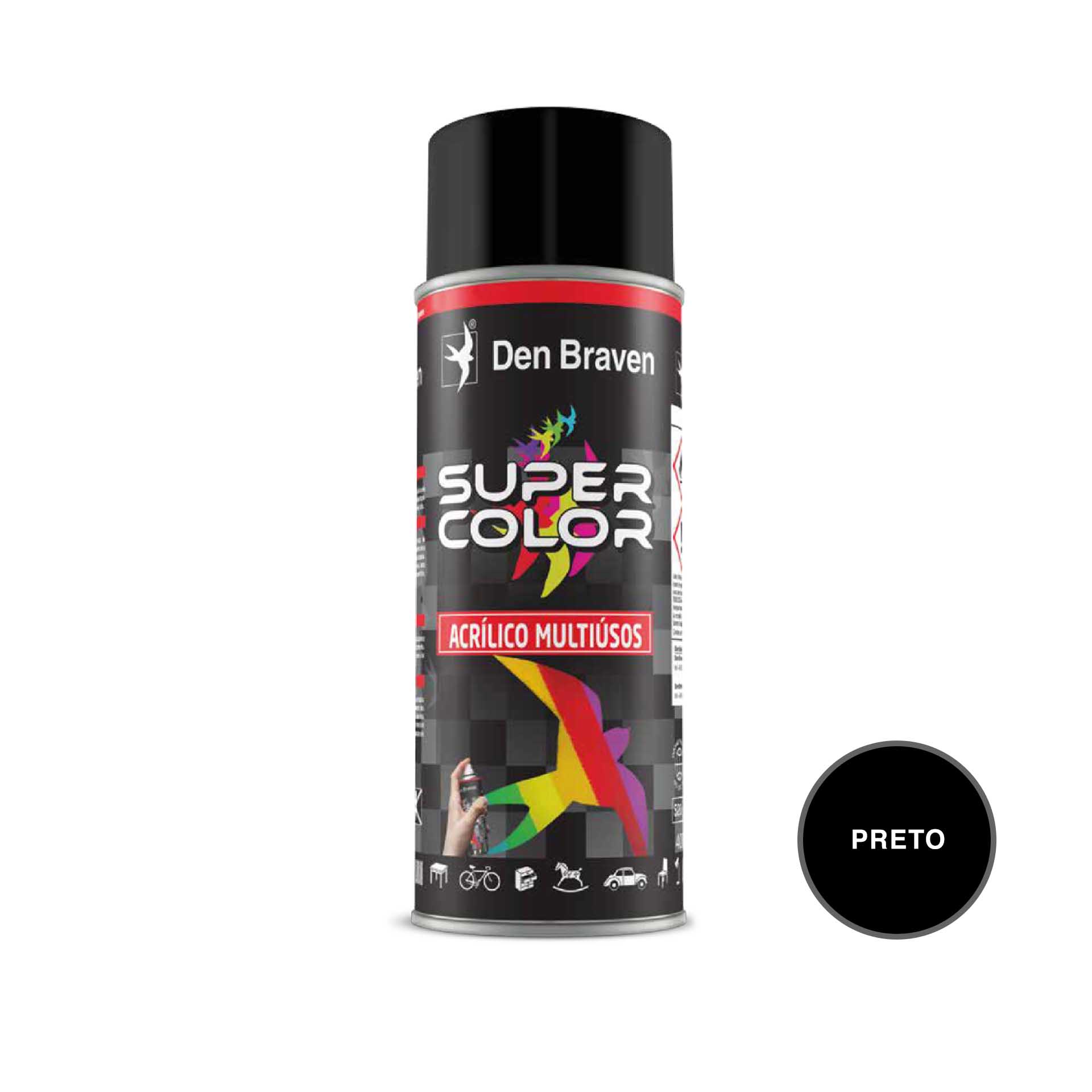 DEN BRAVEN SPRAY ACRILICO MULTIUSOS PRETO 400ML