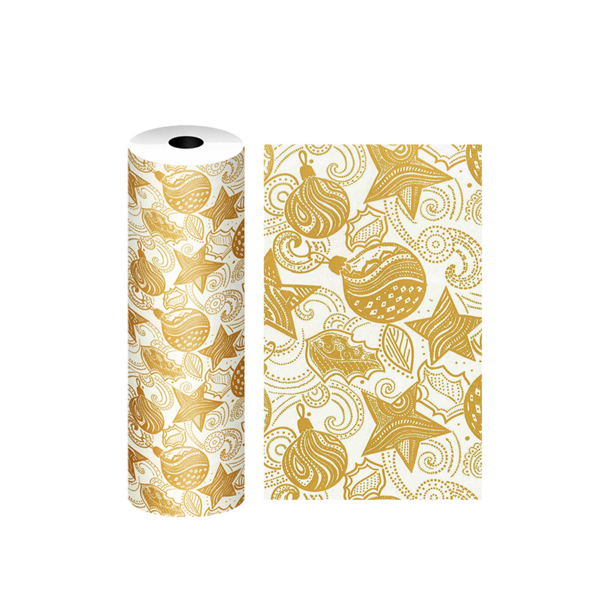 Bobine Papel Embrulho Natal 62CMX4KG Branco e Dourado