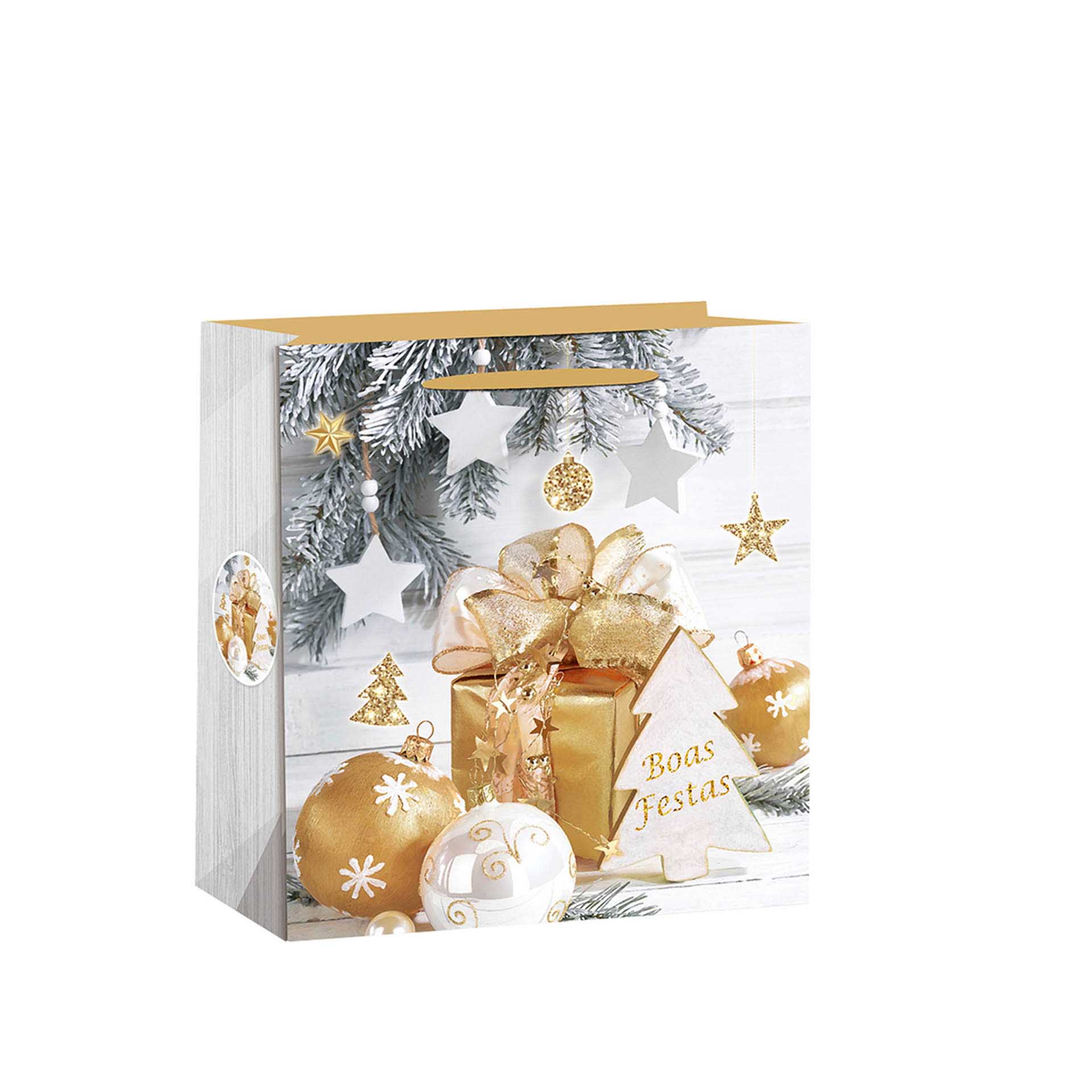 Saco Papel Natal 55X18X50CM Dourado Bolas