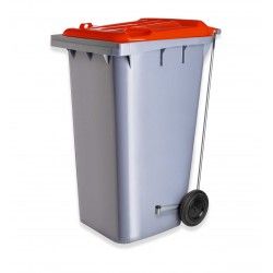 Contentor Eco Cinza com Pedal e Rodas Tampa Vermelha 240l 73.5X58X100cm